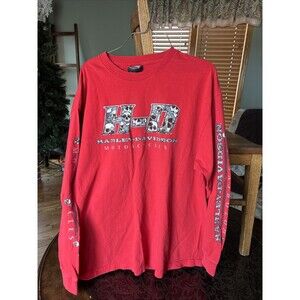 Harley Davidson Long Sleeve Skulls Shirt XL  RED double sided motorcycle